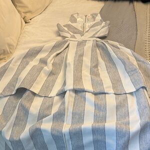 L'ATISTE Asymmetrical Dress in Gray and White Stripes